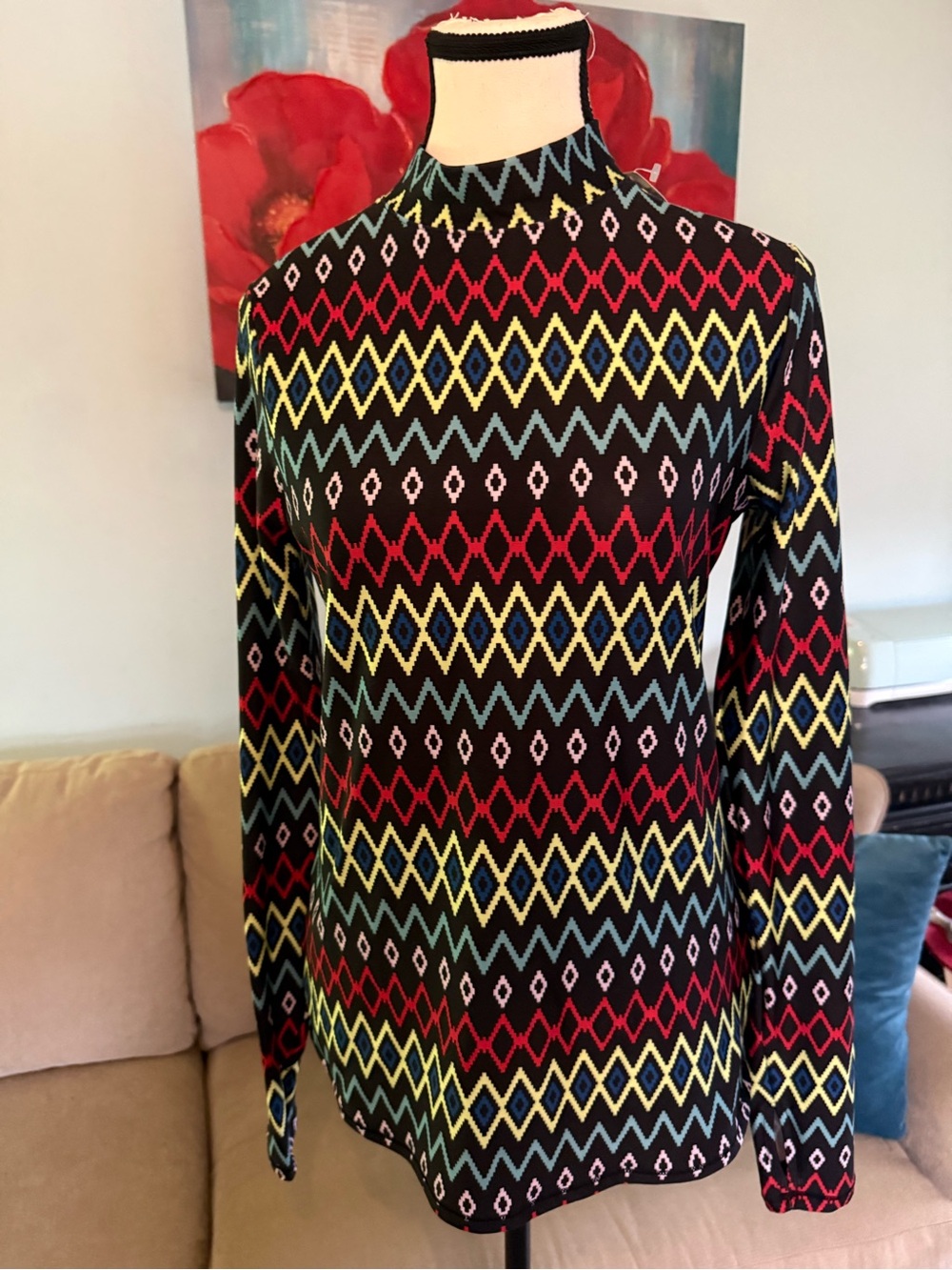 DSG Women's CWC Mock Neck Compression Long Sleeve Geometric Top M XS Black Multi